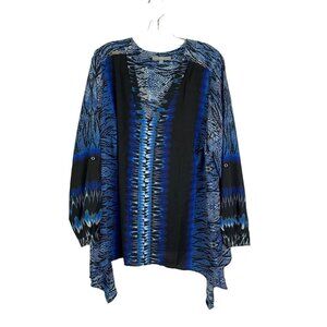 NY Collection Women's Blue Snake Print Blouse
